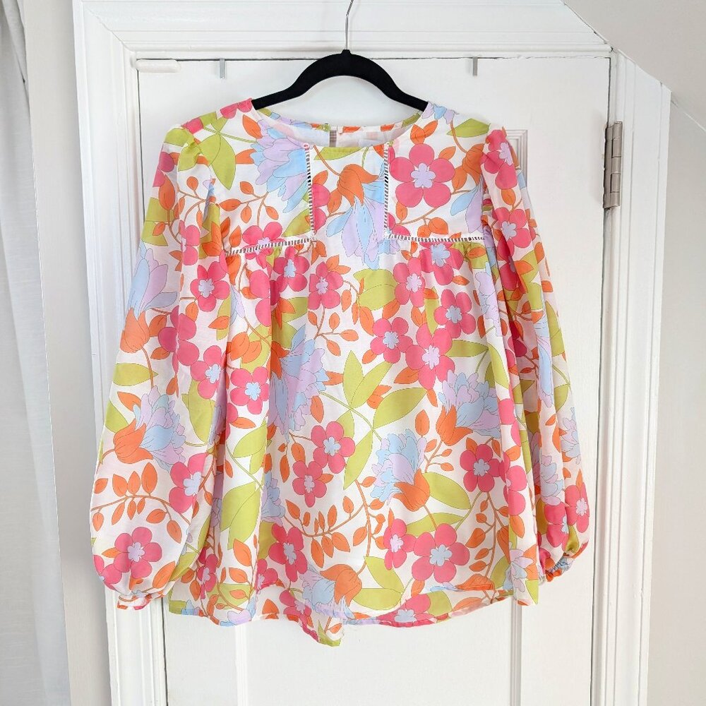 J.Marie Floral Balloon Sleeve Top Retro Sz Small EUC